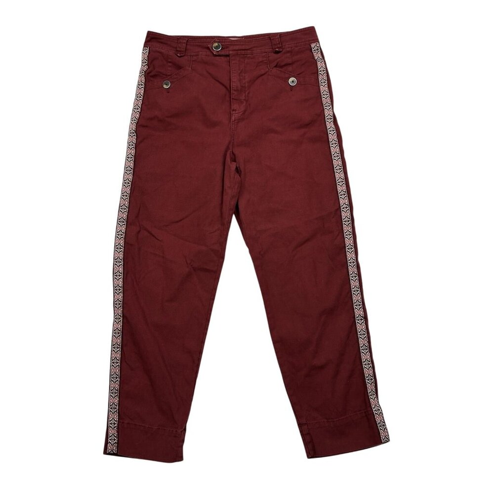 Anthropologie Pants Women Size 6 Maroon Red Ankle Side Striped - Picture 8 of 15